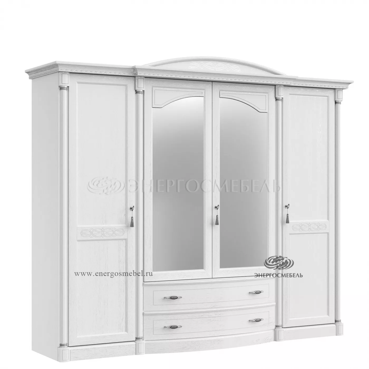 Шкаф для одежды и белья 4ств с комодной секцией Элеганца