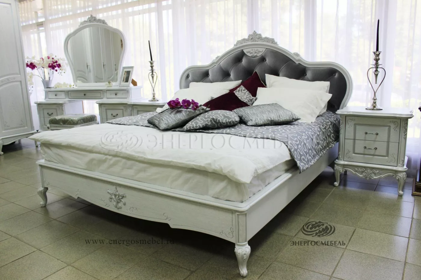 Спальня Барокко белый с перламутровой патиной 1